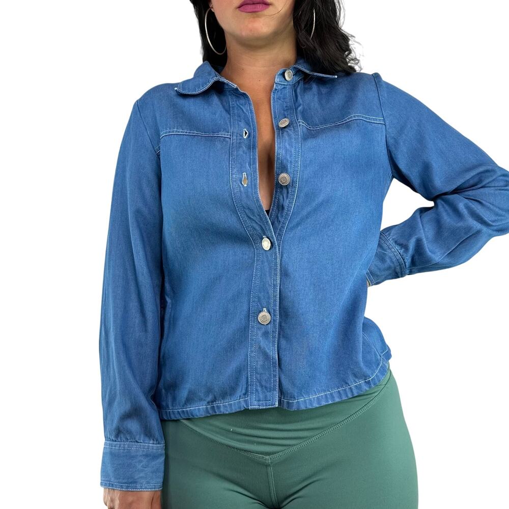 Pendleton Petites Chambray Button Front Blouse